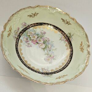 Antique Three Crown China Germany Porcelain Bowl Floral Gold Gilt Scalloped